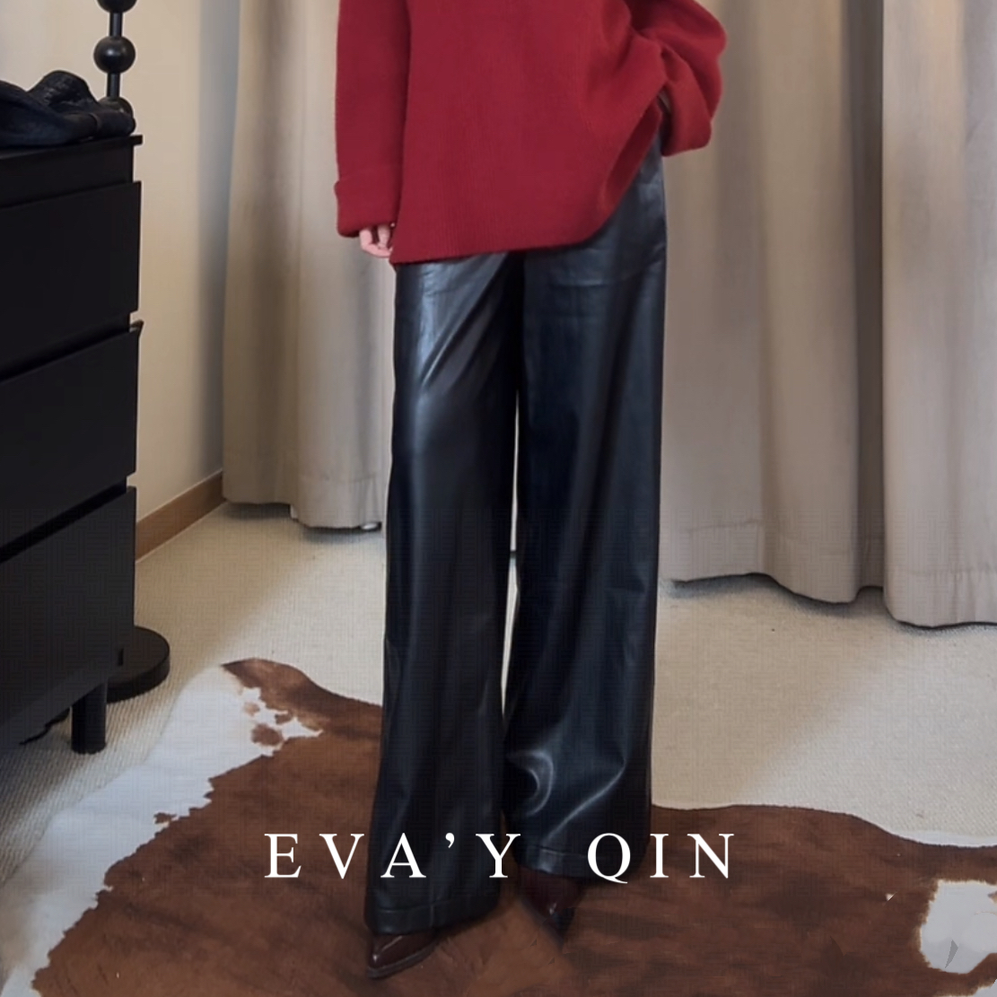 Eva‘Y丨”可拆皮裤“可拆卸加绒极简百搭环保皮直筒裤保暖皮质长裤