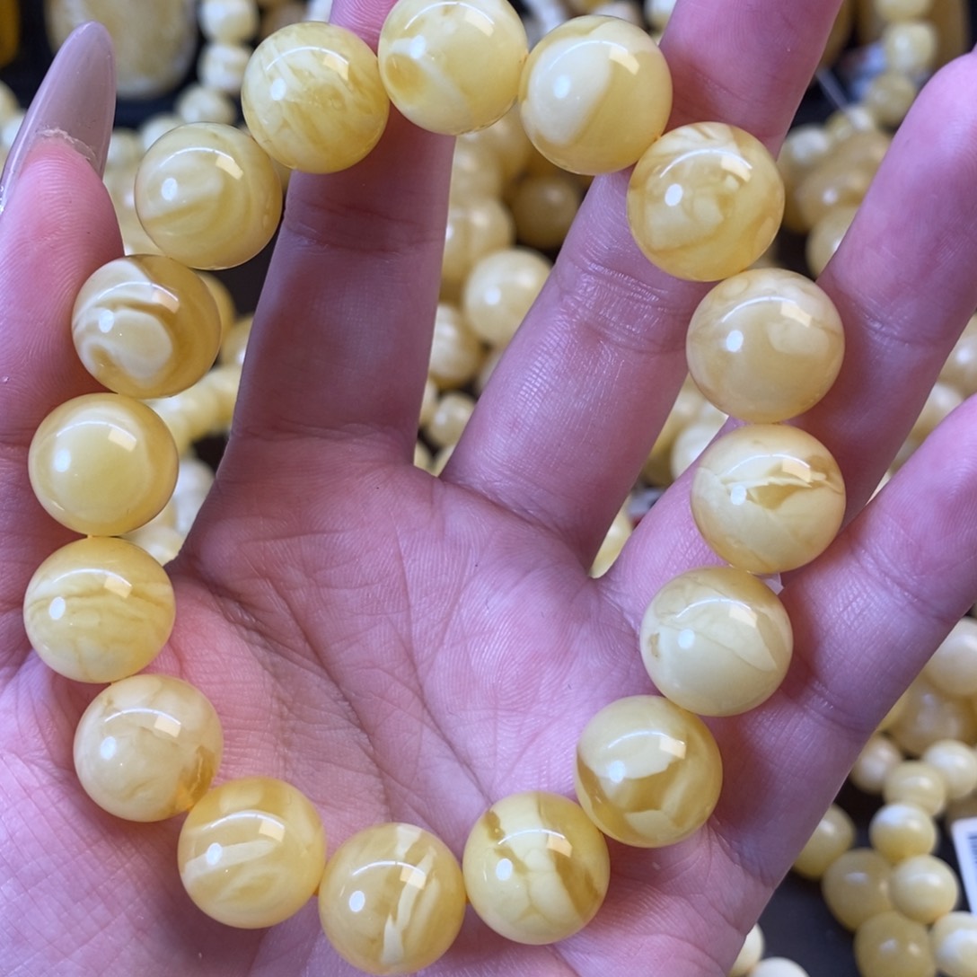 琥珀裸石未镶嵌妖花圆珠手串14