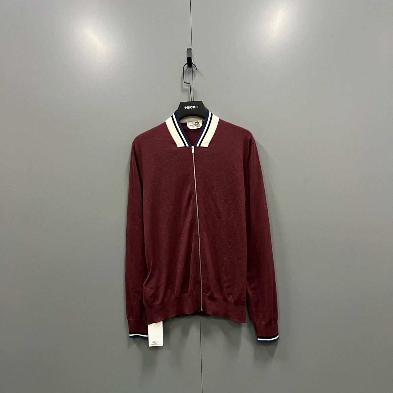 95新 Hermes/爱马仕 酒红色针织拉链外套 L码/17000/ki301057