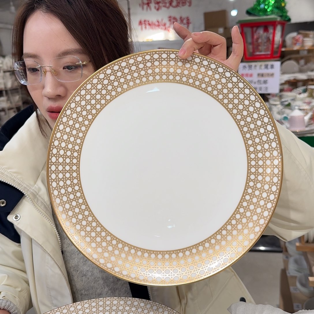 瓷高骨12英寸平盘一个外贸骨瓷