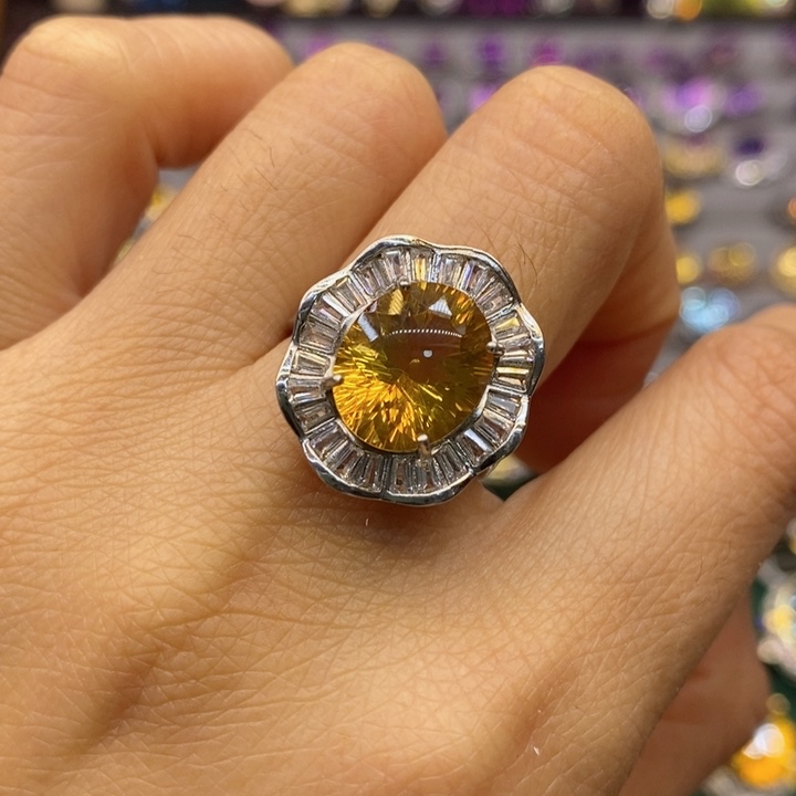 水晶戒指银S925镶嵌天然水晶戒指