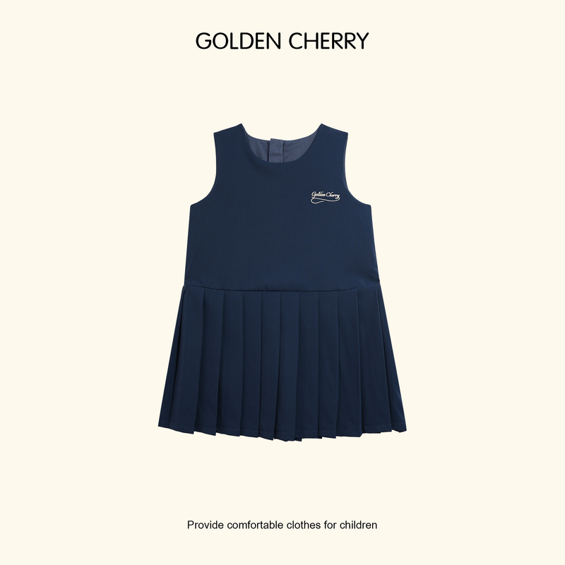 【Golden cherry】儿童藏青色百褶时尚洋气连衣裙567436