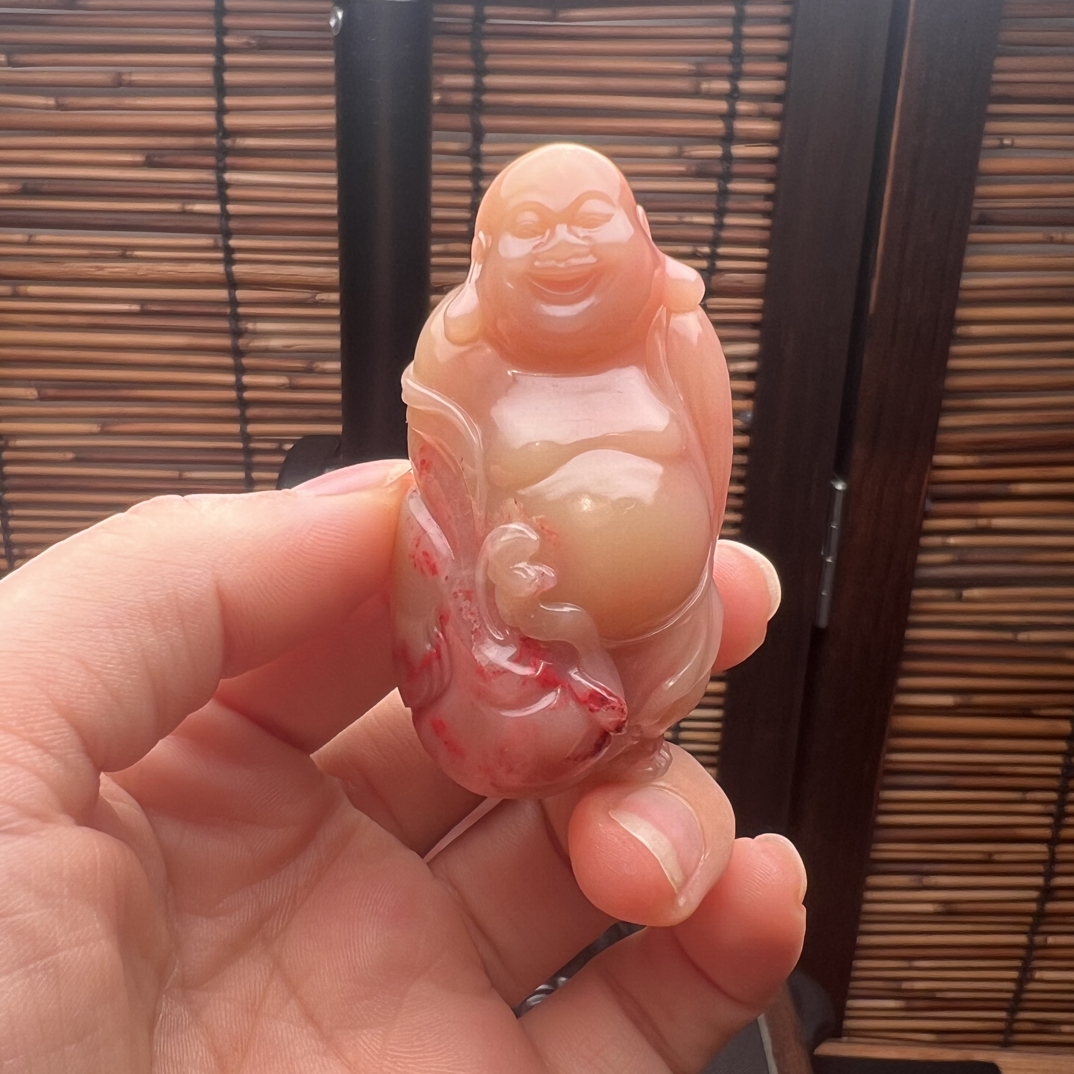 巴林粉冻鸡血石手玩件