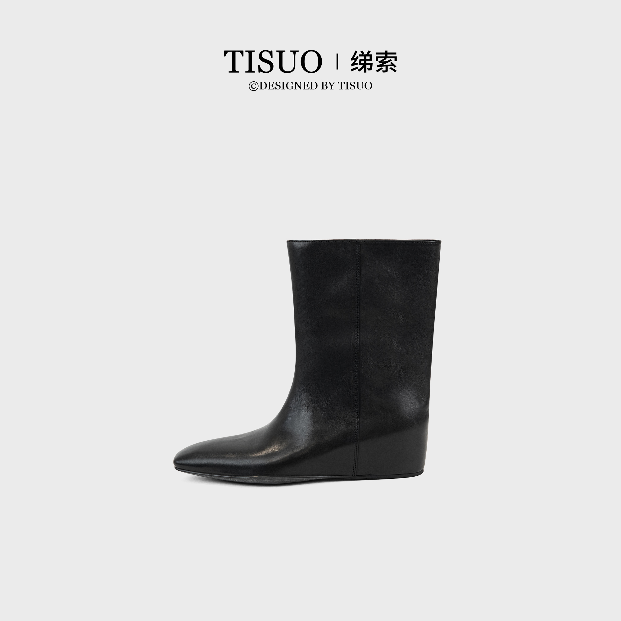 TISUO/绨索复古小方头内增高中筒牛仔靴TS511725