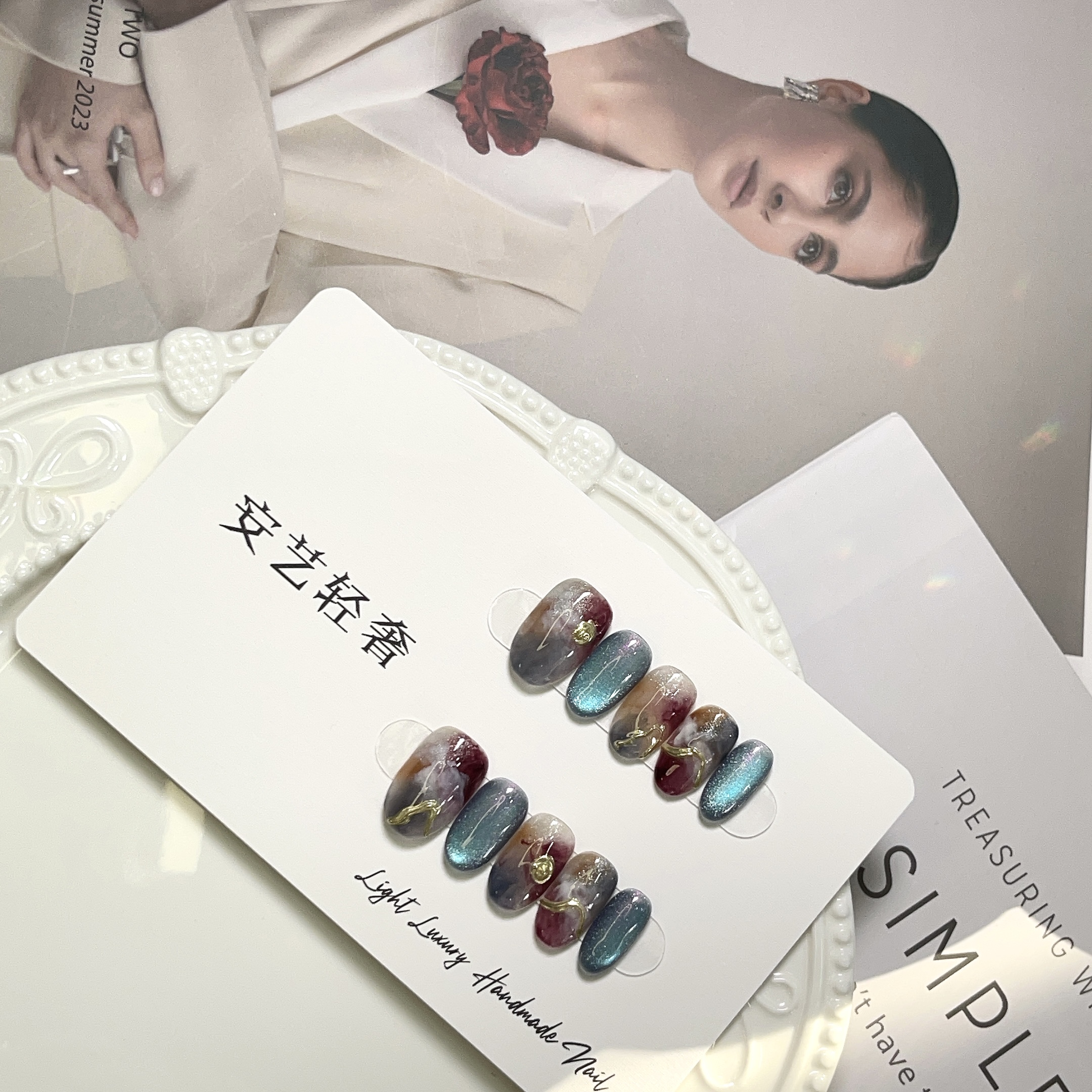 梦幻星河 安艺轻奢 中椭圆 手工穿戴甲10片