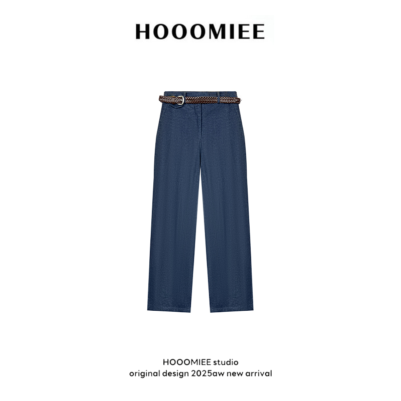 Hooomiee潮流时尚垂坠感休闲百搭女士直筒裤（带腰带）253840