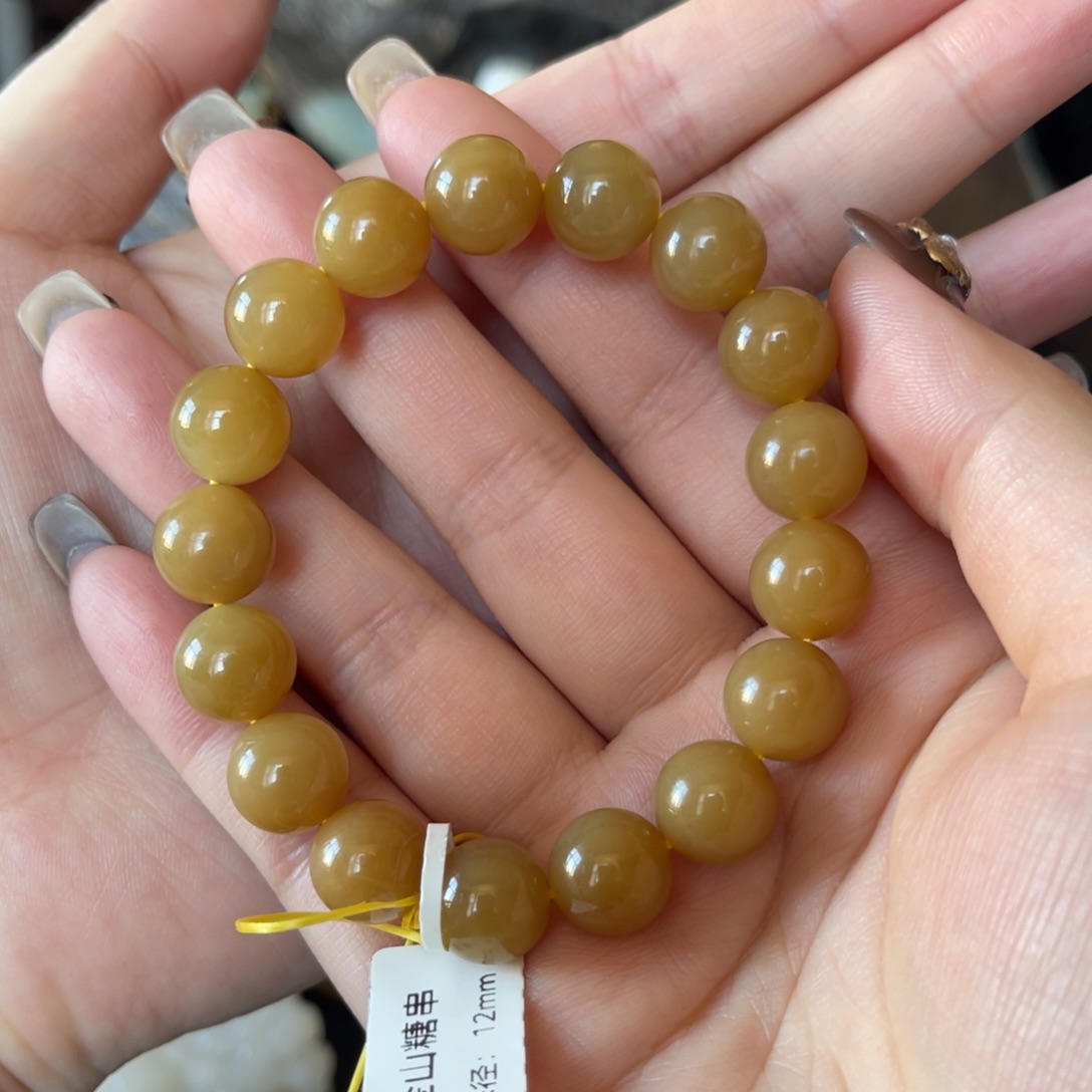 和田玉（糖玉）未镶嵌手串金山全糖12mm手串