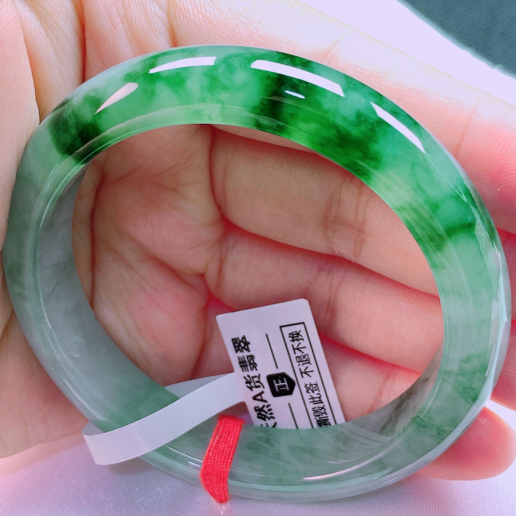 56圈高冰透冰种绿底飘花翡翠手镯高冰透缅甸纯天然A货翡翠带证书