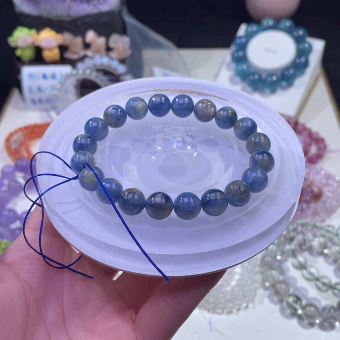 未镶嵌手链水晶油画感龙鳞蓝晶10mm