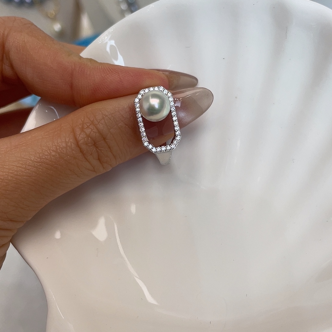 海水珍珠银S925镶嵌戒指