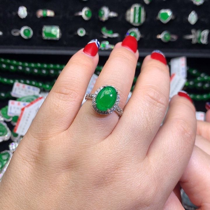 【闪购商品】翡翠戒指银S925镶嵌天然翡翠