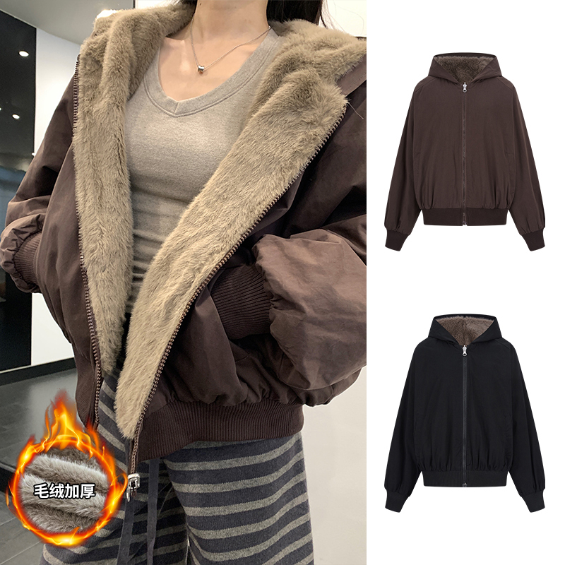 MosesQueen/魔西女王美式复古双面座山雕保暖加绒加厚连帽棉服