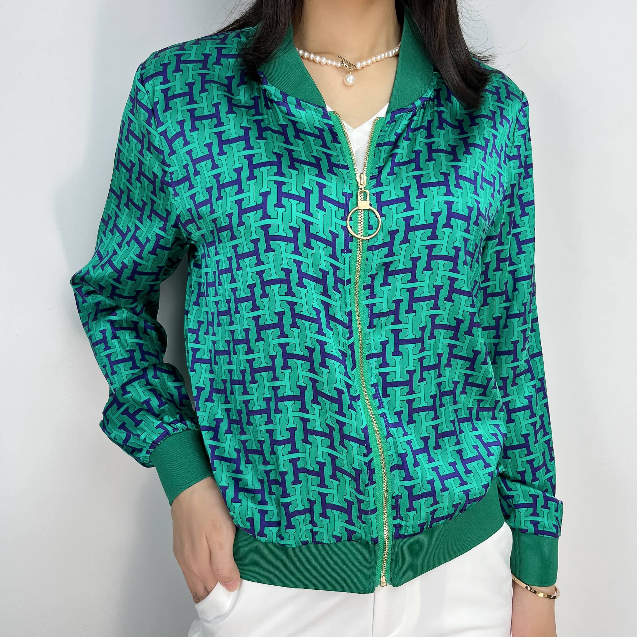 春夏新款桑蚕丝印花棒球服