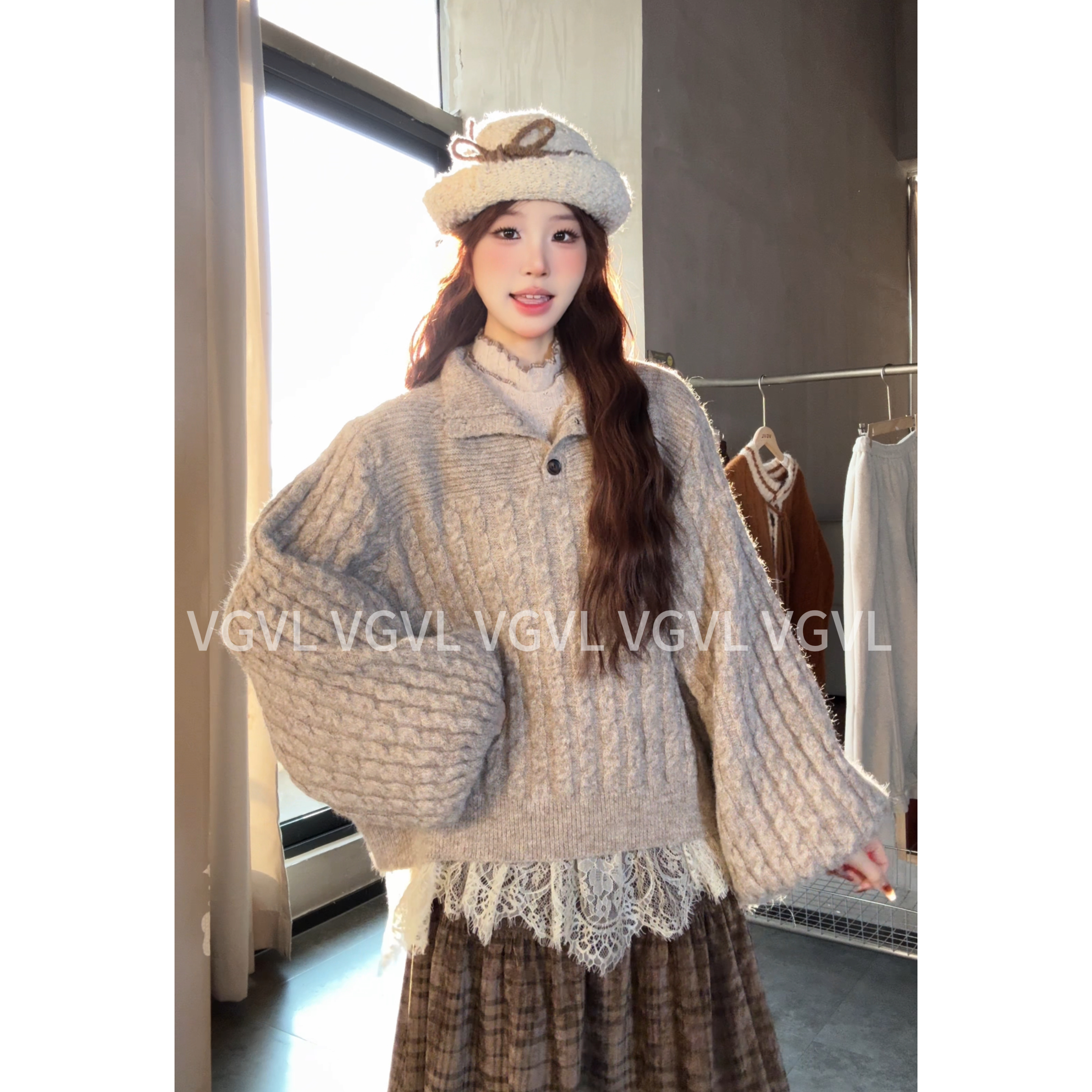 VGVL小卓毛衣慵懒风秋冬保暖毛衣女加厚ins宽松型立领50315
