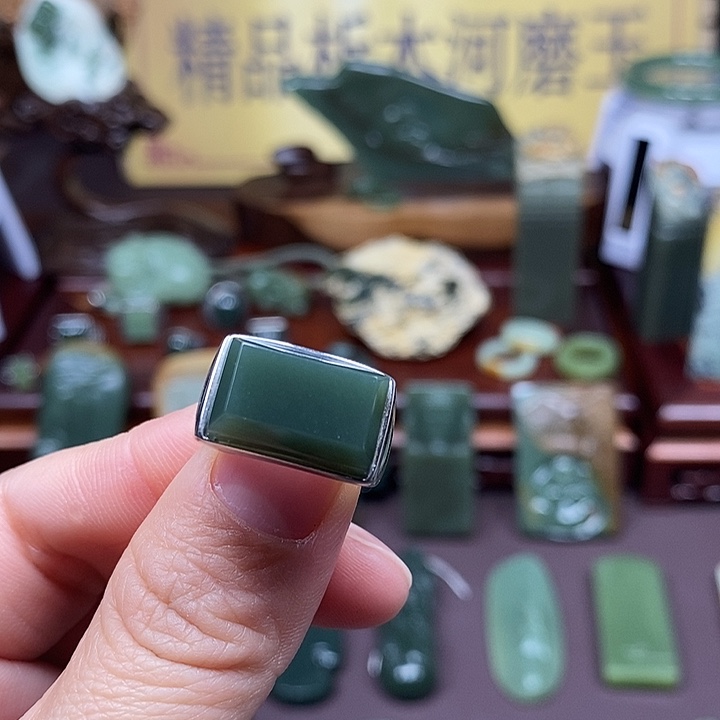 岫岩老玉（透闪石质玉）析木银S925镶嵌