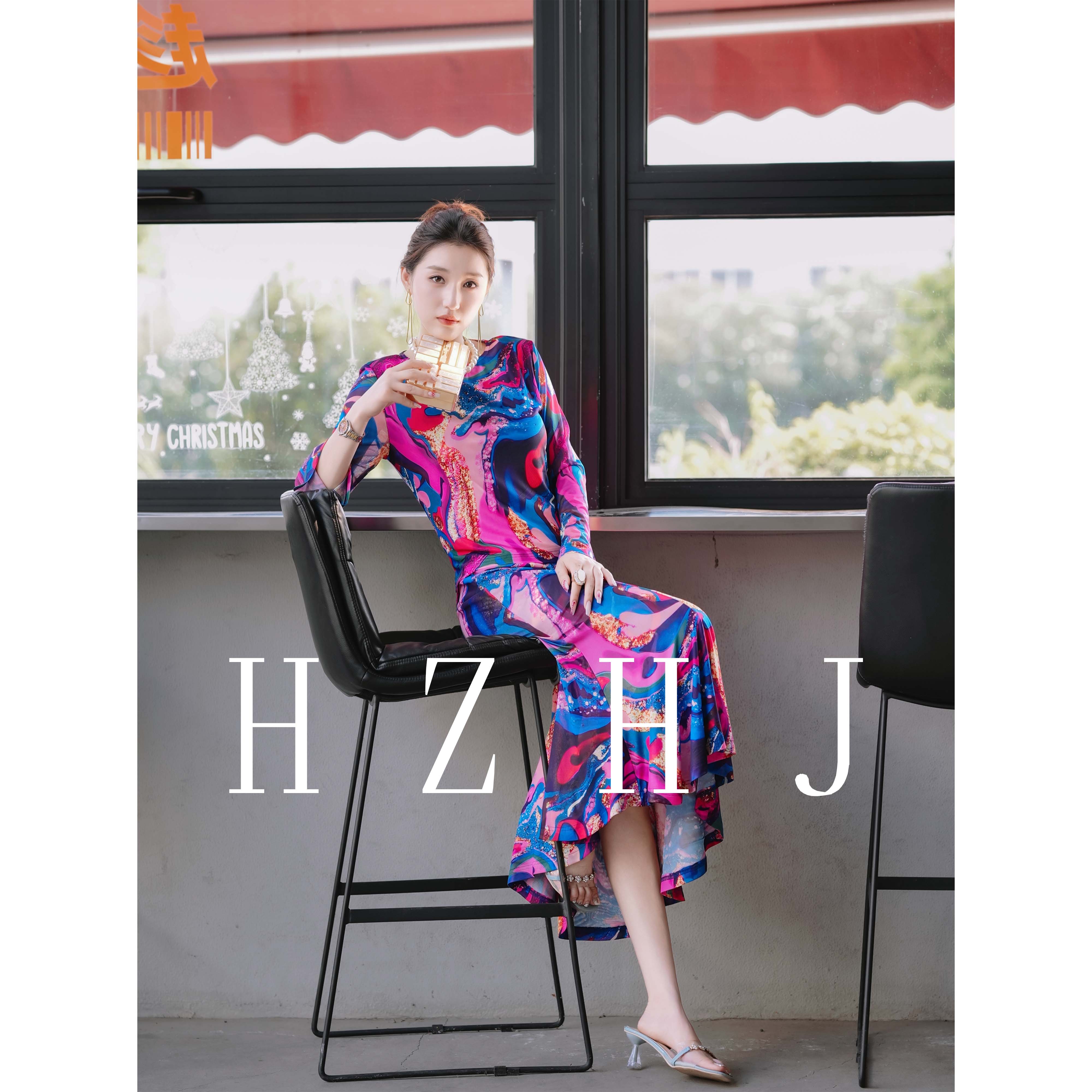 HZHJ新款原创设计师款 粉紫流沙 套装 显白显瘦高端轻奢洋气651