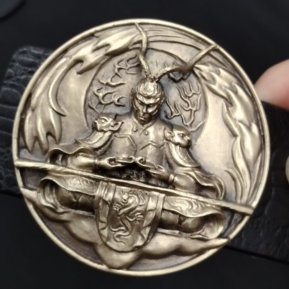 男士实心黄铜齐天大圣板扣头层牛皮内径3.8皮带纯手工加长裤腰带