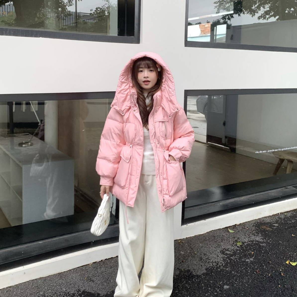 25一手长时尚韩版收腰连帽羽绒服88128款宽松