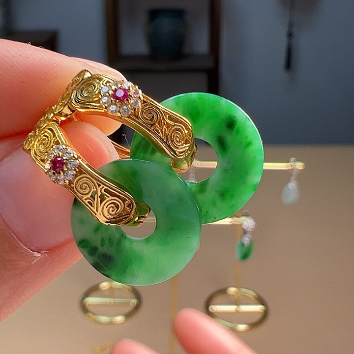 翡翠耳饰银S925镶嵌耳饰