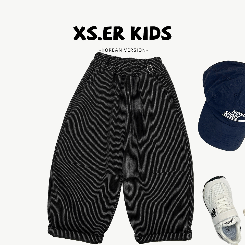 【小首尔】原版-现货-冬季男女童时尚条纹宽松加绒加厚裤子HBB8326