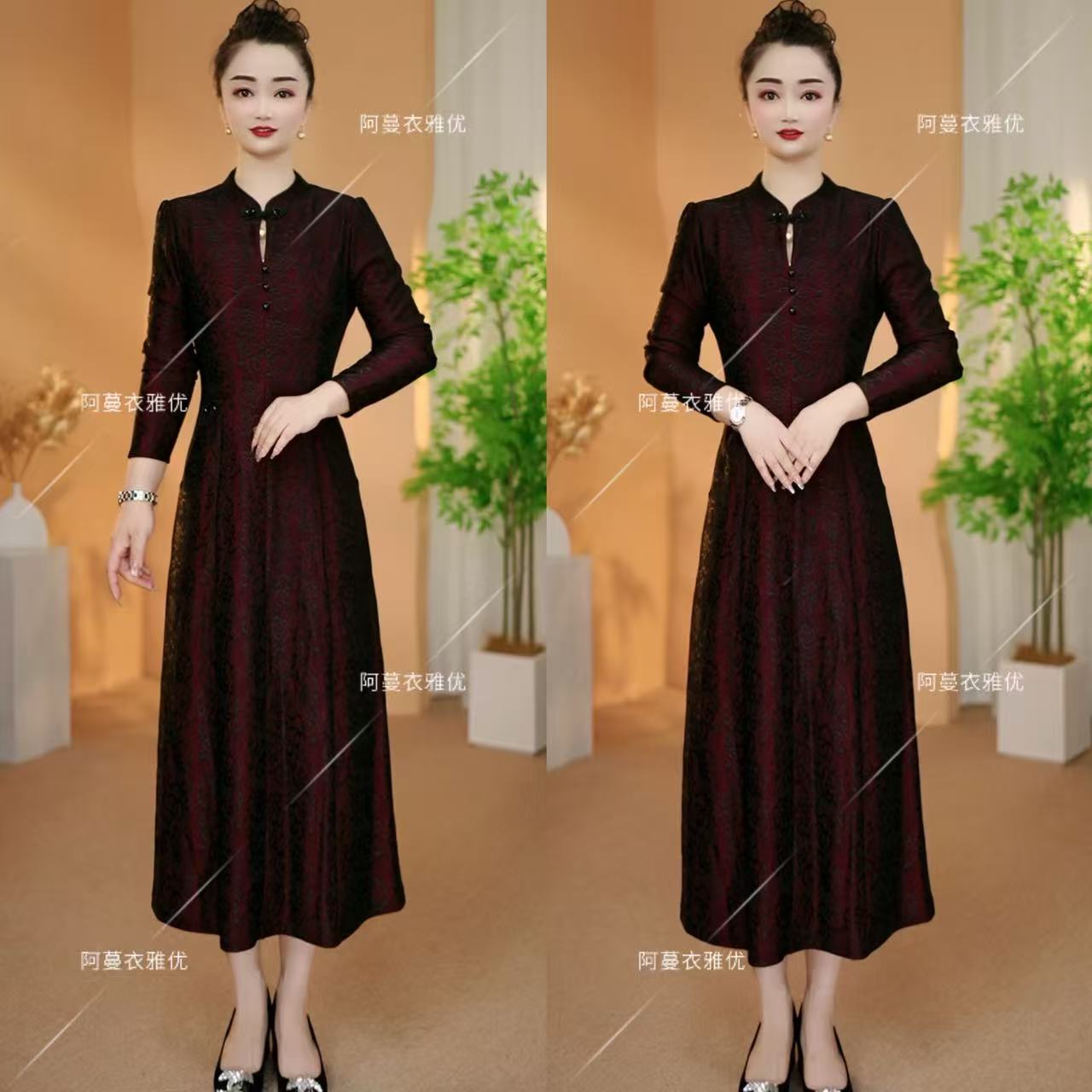 【衣雅严选】8088-2301#新款正版气质蕾丝复合时尚百搭旗袍连衣裙