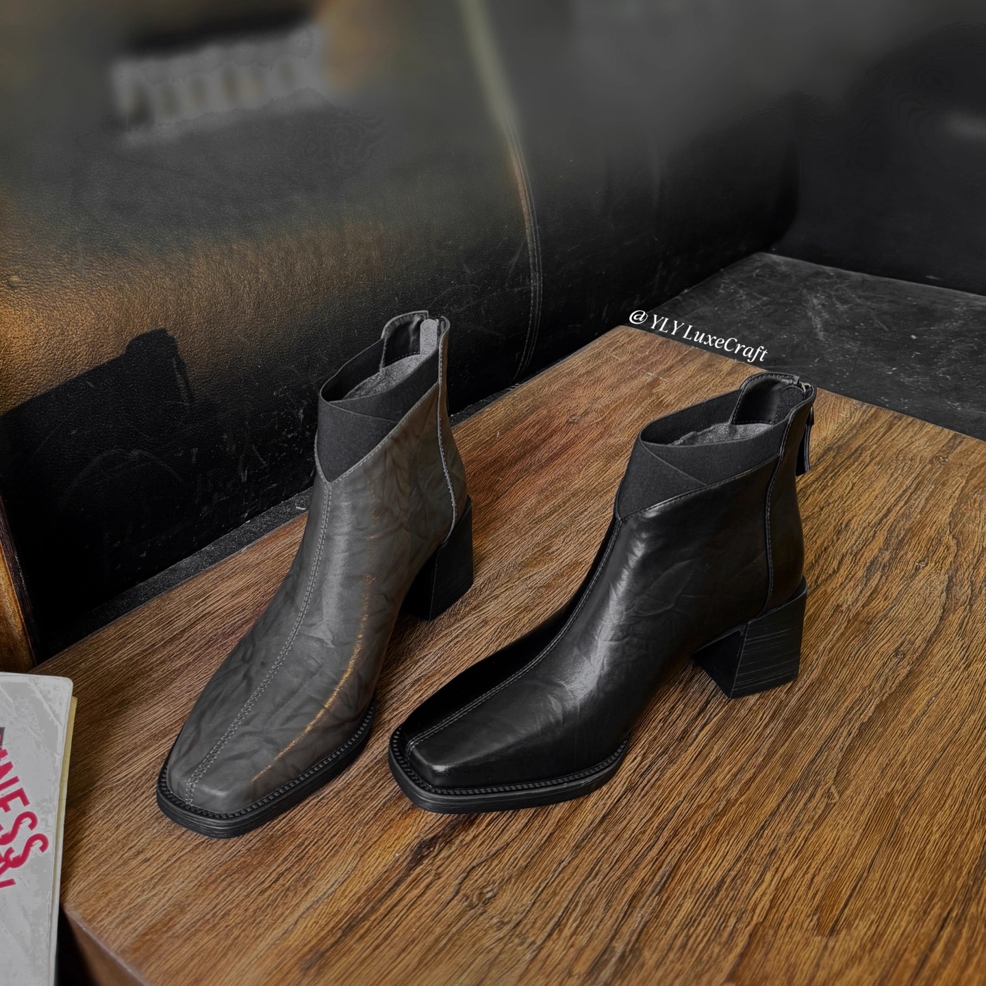 H158-277气质高跟灰色短靴女大码冬季通勤粗跟百搭切尔西靴