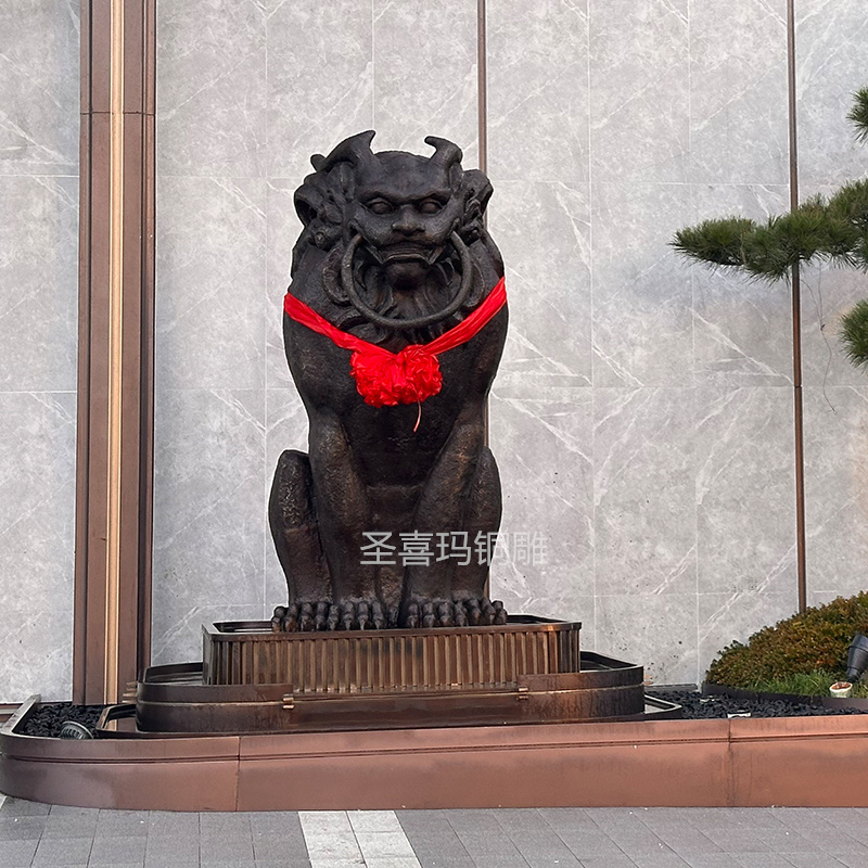 铸铜椒图獬豸瑞兽雕塑摆件 户外景区法院门口看门神兽铜雕定制