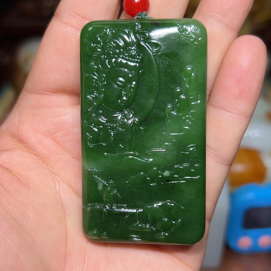 和田玉（碧玉）足金镶嵌挂件