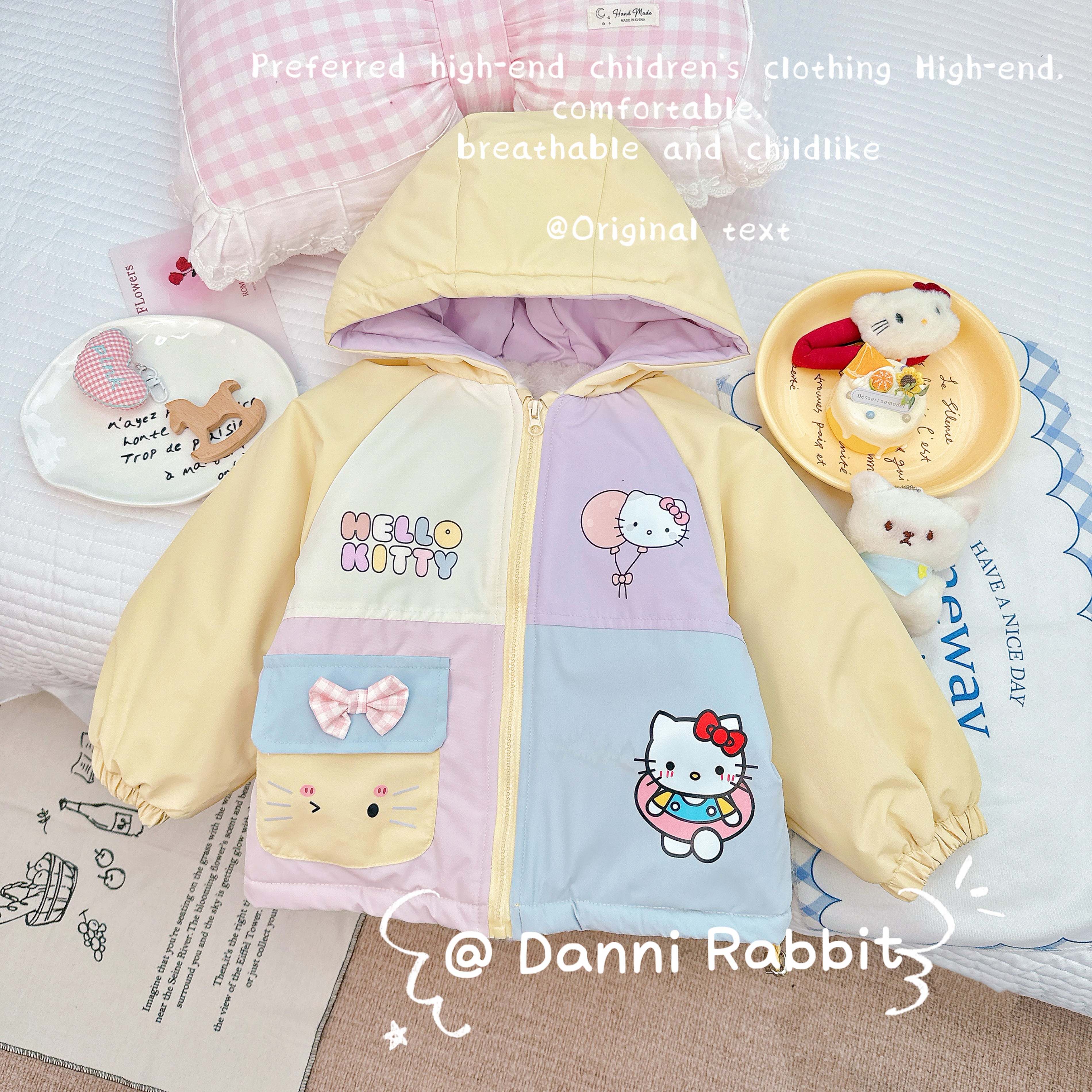 「Dannirabbit」【甜美KT猫】冬款&拼接卡通风夹棉女童外套【X-8393】