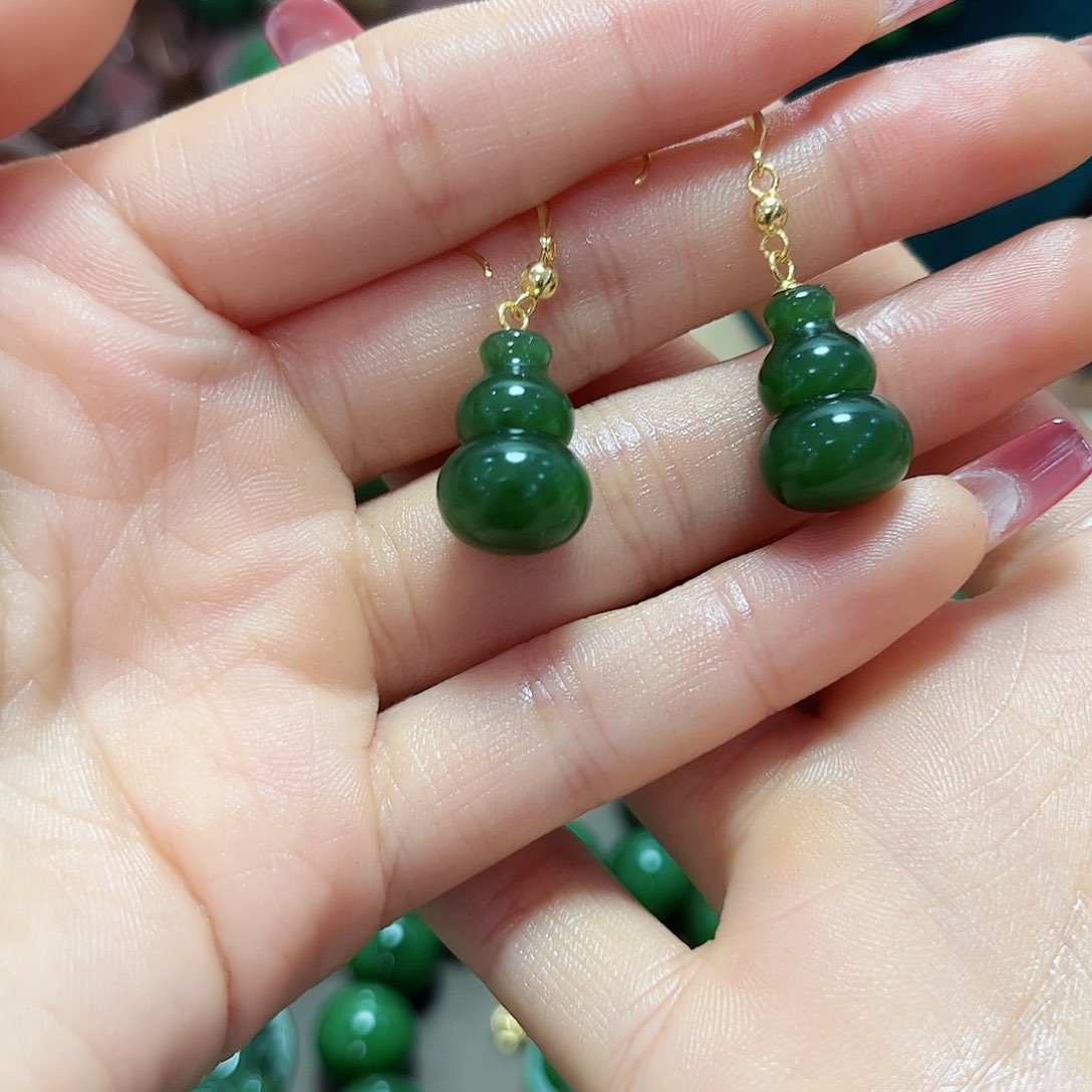 和田玉耳坠银S925镶嵌