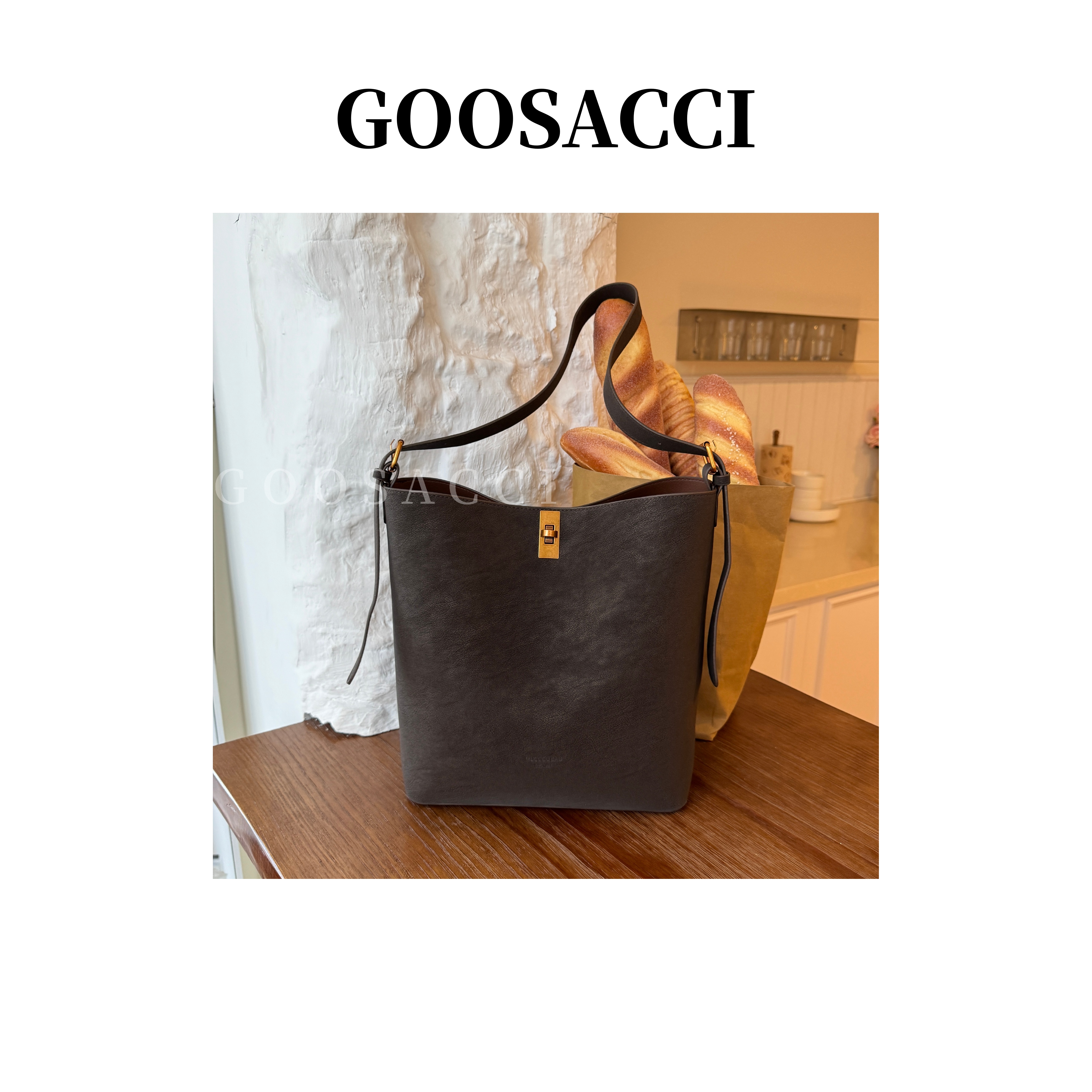 磨砂单根防盗水桶包做旧斜挎包单肩轻奢抽绳简约黑色2025新款简约