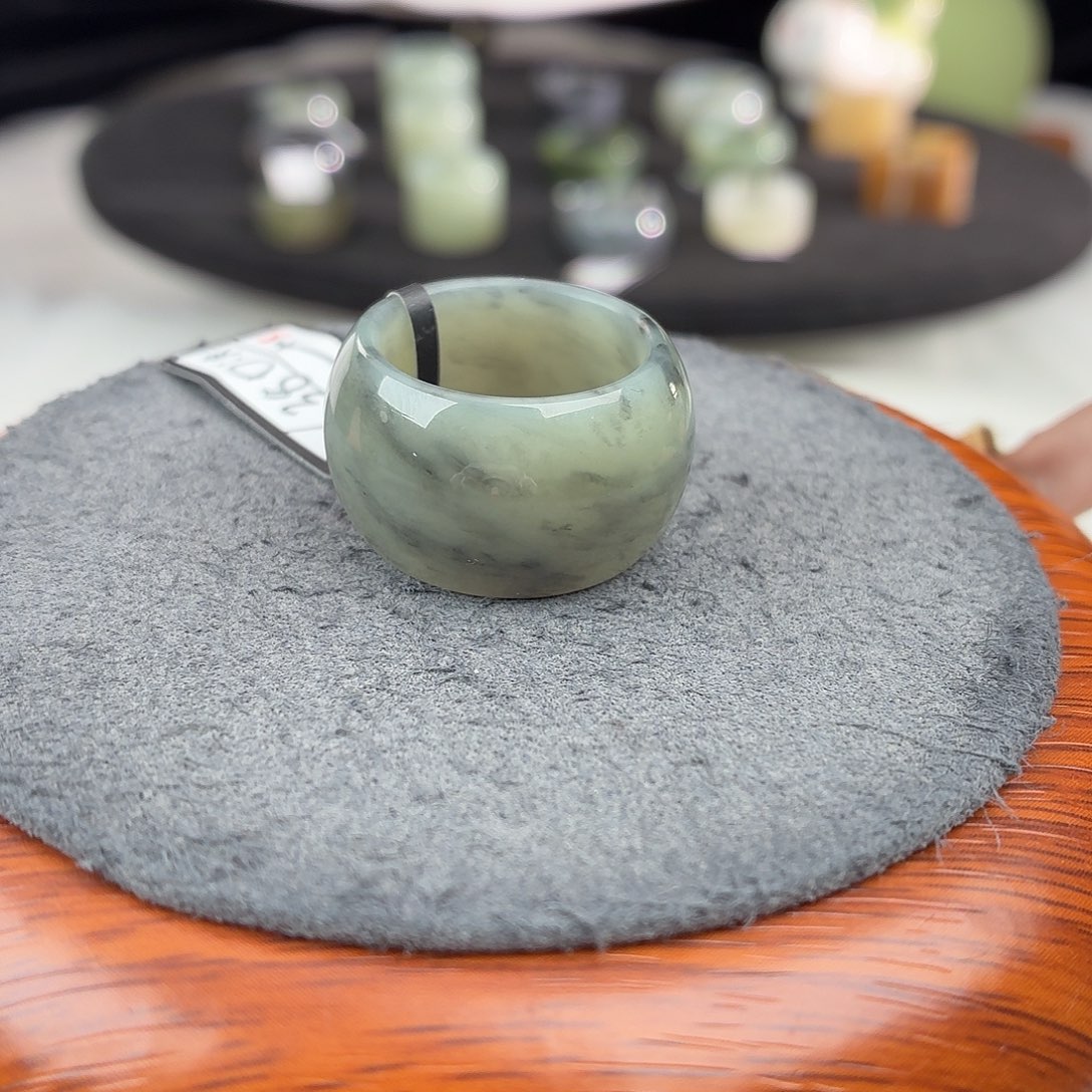 和田玉未镶嵌戒指b129意境青花墩17.4