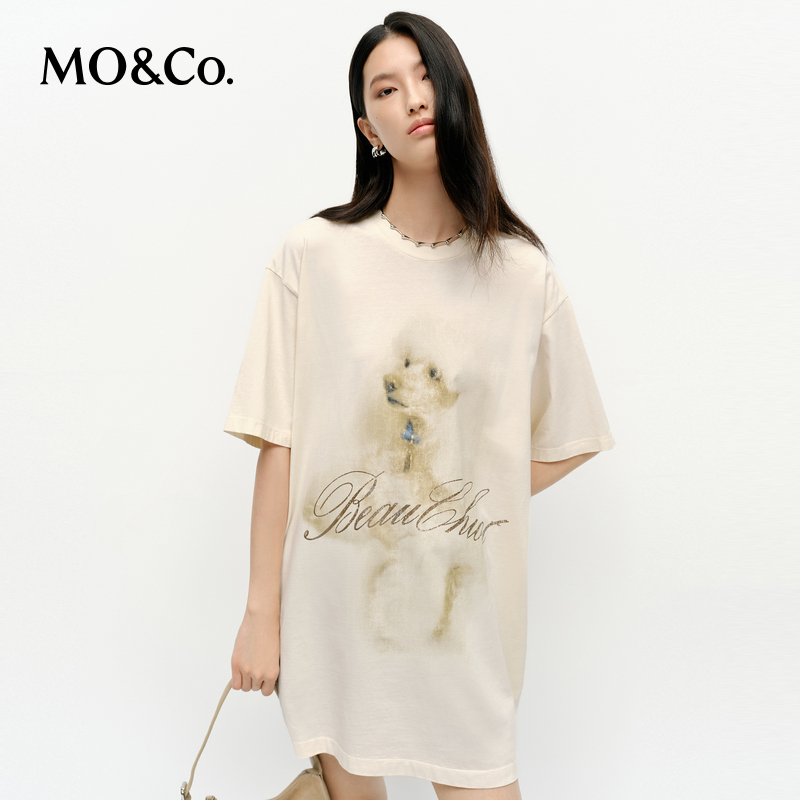 MOCO短袖棉T恤春季斑驳萌宠印花抗菌防螨MBE1TEEK05