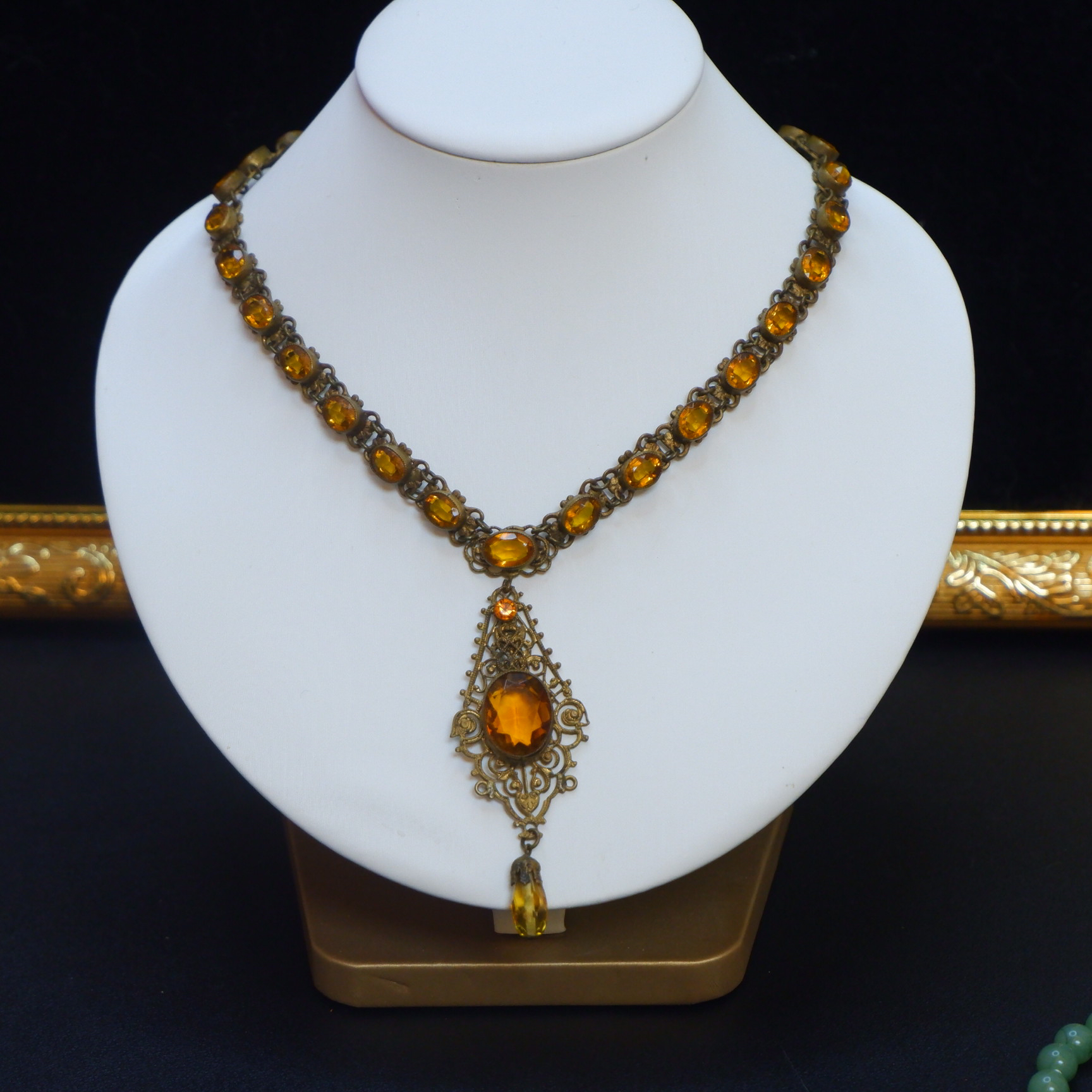 合金项链 老杰克中古vintage复古美拉德色莱茵石套链