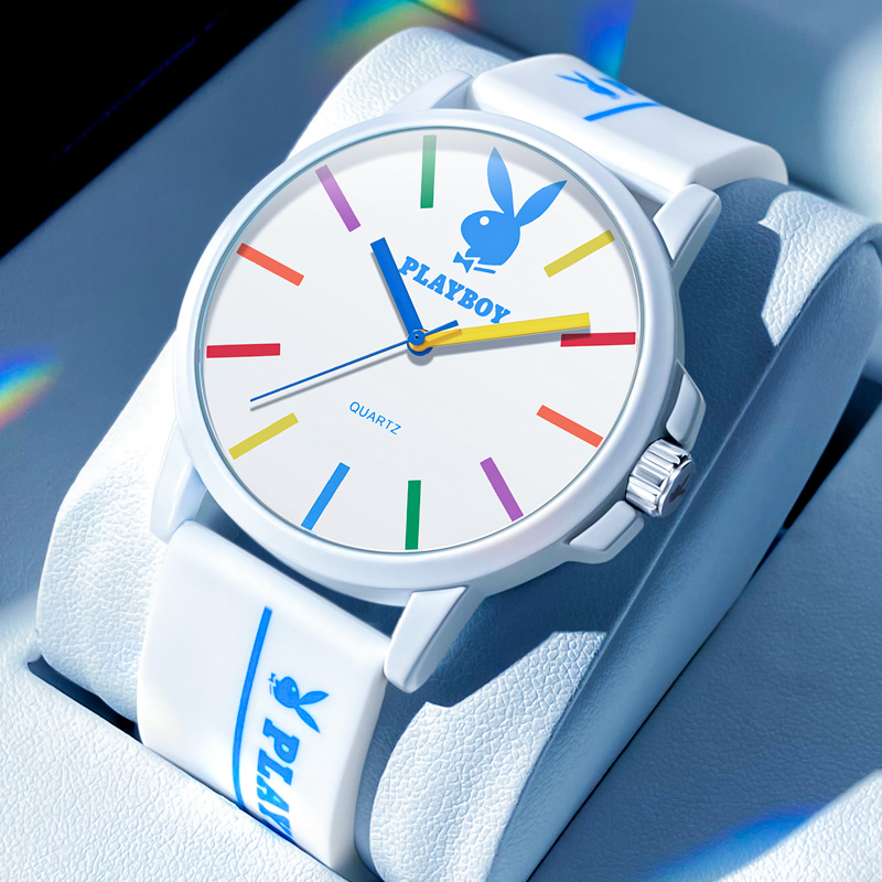 花花公子正品男士手表男款初高中学生硅胶青少年果冻石英防水男表