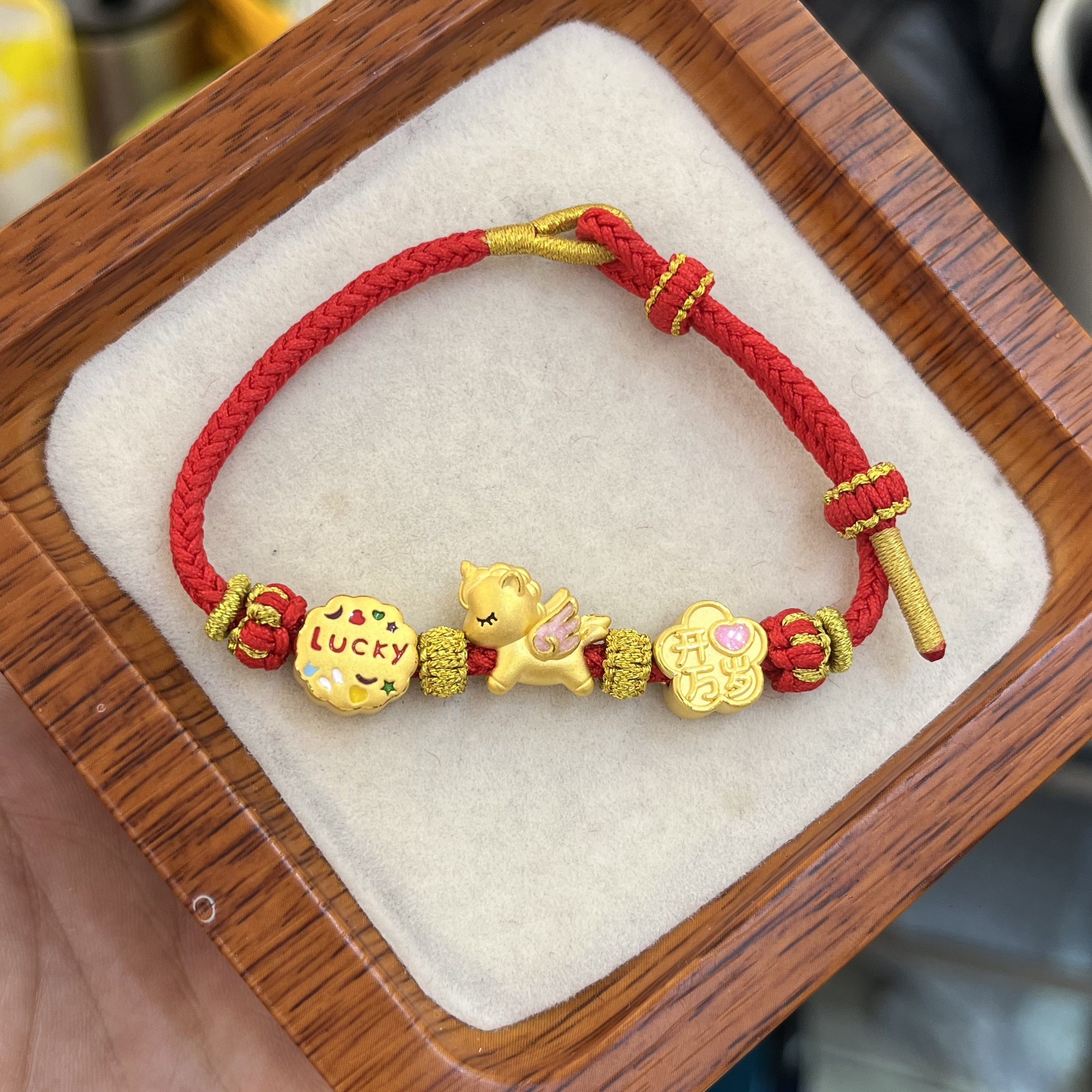 足金999小马宝莉开心万岁幸运饼干可爱金珠转运珠小马红绳手链