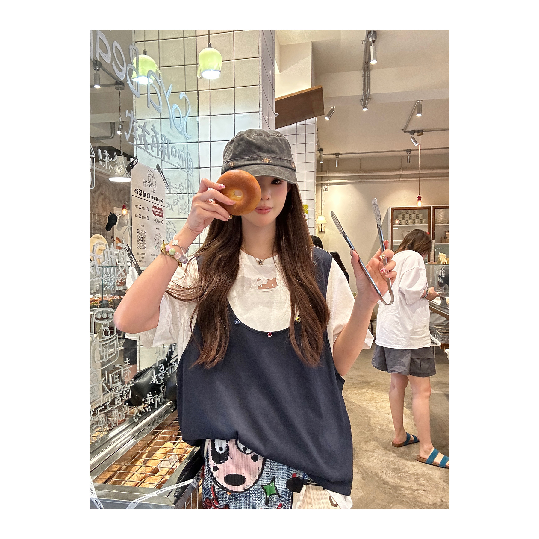 CHACHA【玹月】时尚休闲百搭撞色假两件T恤