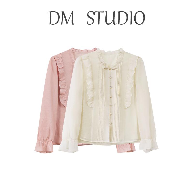 DM16840【甜欲序曲】木耳花边领口法式优雅感浪漫正肩减龄上衣