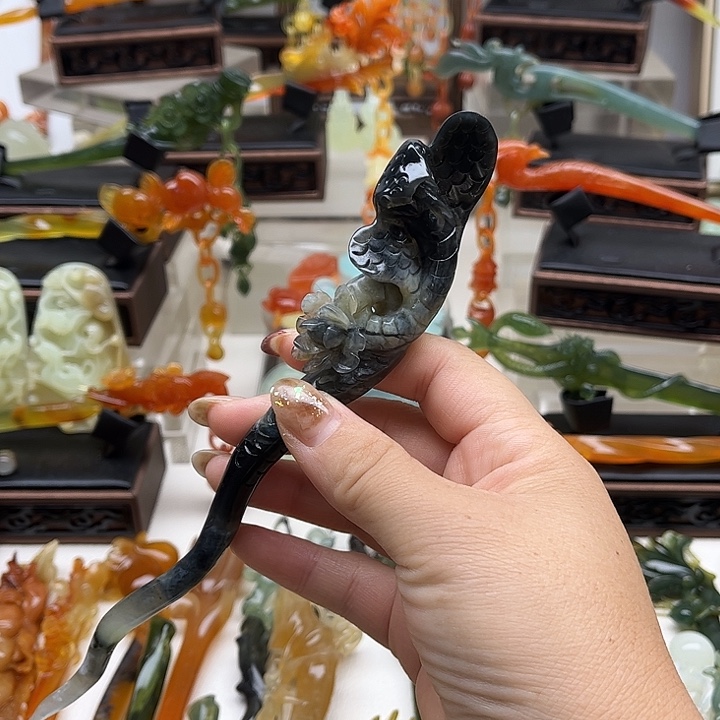 蛇纹石玉岫玉发簪未镶嵌