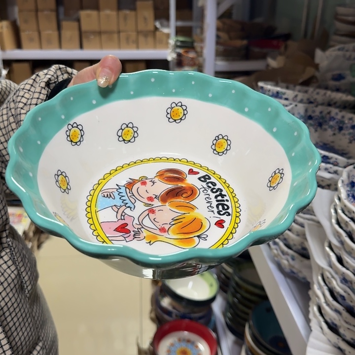 瓷荷兰9.5英寸蓝波点花苞碗1只