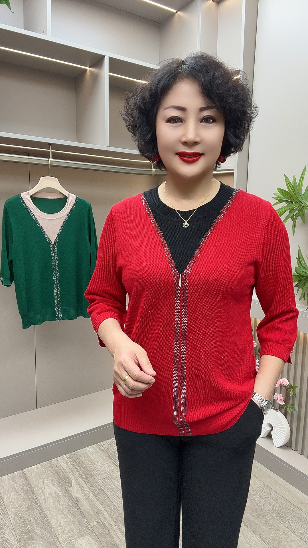 SZ#2501时尚洋气圆领套头针织衫，衣长65