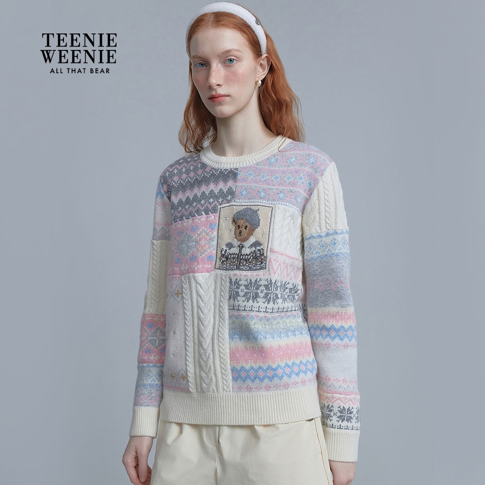 TeenieWeenie小熊女装毛针织衫25冬多彩提花圆领毛衣TTKW254CC3A