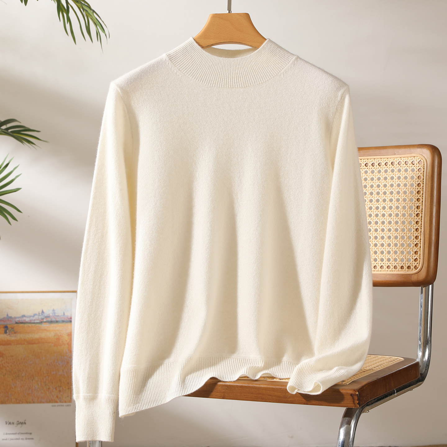 秋冬新款女士纯山羊绒半高领套头针织打底衫百搭宽松