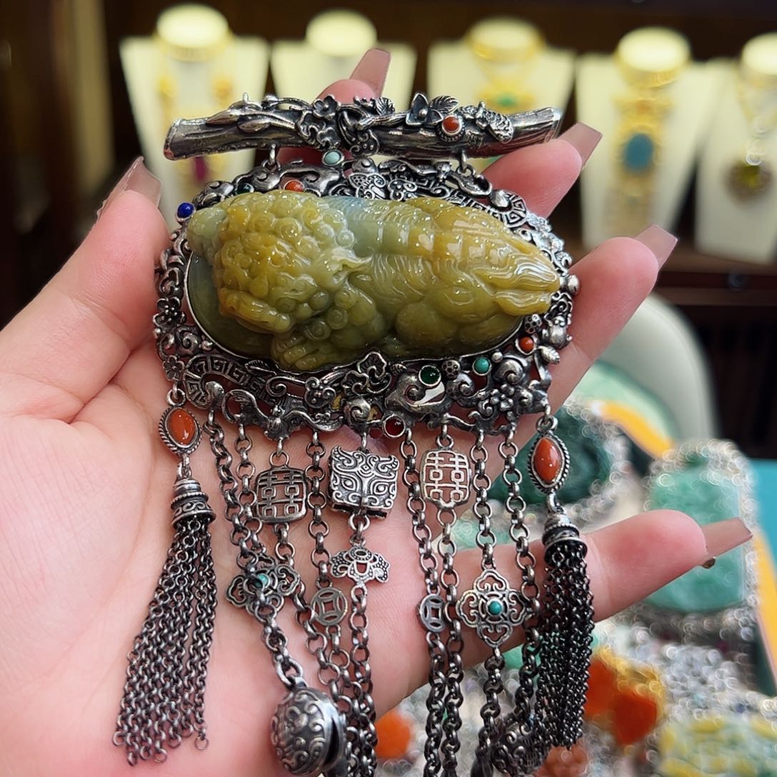翡翠颈饰银S925镶嵌古风