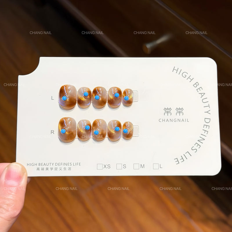 蓝颜琥珀-Blue Amber-纯手工穿戴甲琥珀晕染蓝色小糖豆 10片装