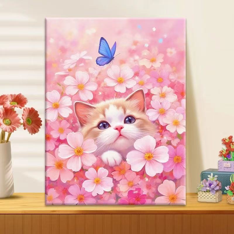 花围猫趣|数字油画diy真心遮盖六代颜料填涂色手绘礼物油彩装饰画