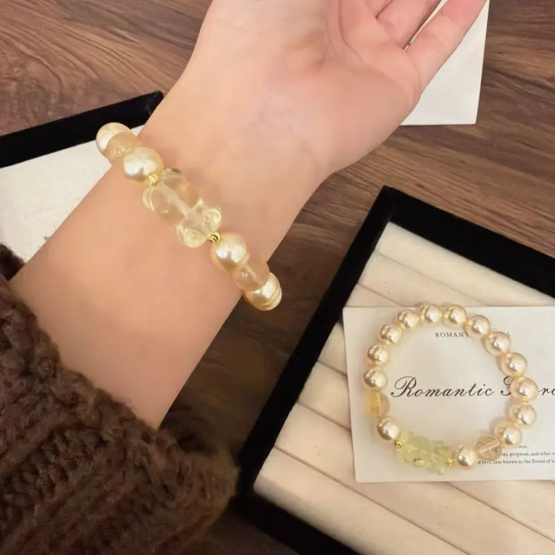 X1977柠檬黄水晶小熊手链高端轻奢手串多样性发一