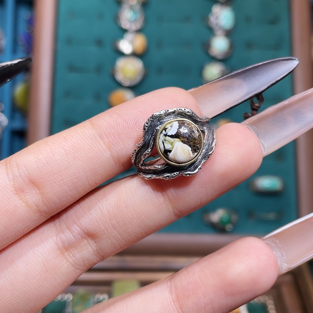 @***～琥珀银S925镶嵌戒指