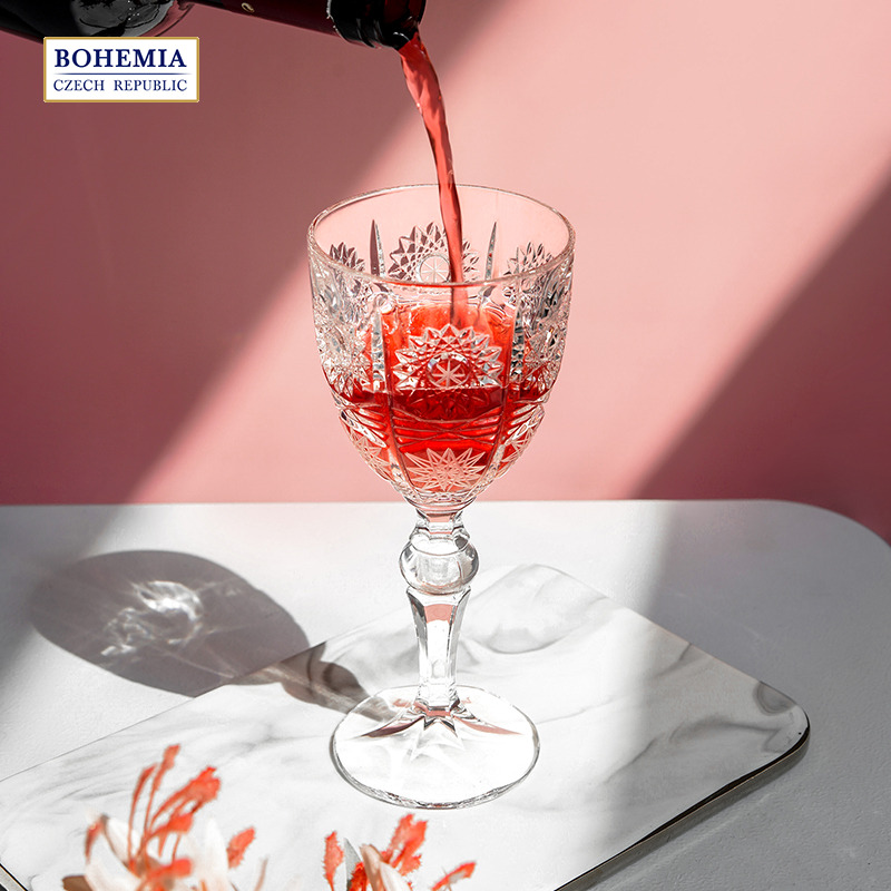 BOHEMIA 捷克原装进口水晶500PK传统手工切割雕刻哑光红酒杯260ml