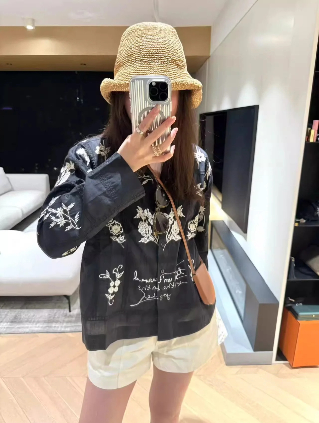 花鸟刺绣西装领衬衫外套